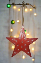 Load image into Gallery viewer, Handmade powder coated hanging red star measuring 45 x 45 x 1cm
