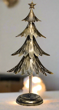 Indlæs billede til gallerivisning Handmade Christmas metal tree table decoration green with  gold brushed effect 19 x 11 x 41cm
