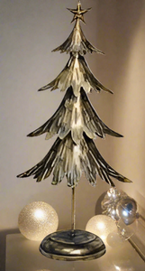 Handmade Christmas metal tree table decoration green with  gold brushed effect 19 x 11 x 41cm