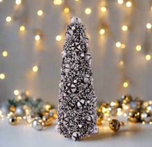 Load image into Gallery viewer, Handmade silver Christmas tree ornament 13 x 13 x 35cm seasonal decoration/ Christmas table decor.
