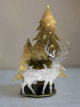 Charger l&#39;image dans la galerie, Handmade Christmas trees and reindeer t-light holder 34 x 10 x 45cm
