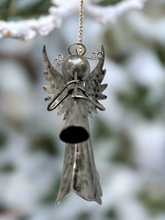 Load image into Gallery viewer, Handmade powder coated Christmas hanging angel with flute measuring 6 x 5 x13cm
