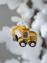 Load image into Gallery viewer, Glass Christmas yellow digger Christmas bauble tree hanging decoration/christmas/seasonal/ glass hanging item
