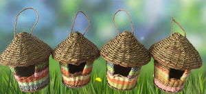 Handmade hut weave rattan birdhouses with roof measuring 15 x 18cm - Marissa's Garden & Gift