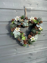 Laden Sie das Bild in den Galerie-Viewer, Handmade hanging heart wreath 30 x 29 x 10cm Christmas /seasonal hanging wreath
