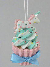 Load image into Gallery viewer, Resin unicorn cupcake Christmas bauble tree hanging decoration/christmas/seasonal/ resin hanging item
