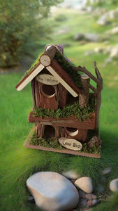 Handmade wooden birdhouse hut with three entrances measuring 16 x 10 x 21cm - Marissa's Garden & Gift