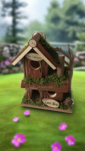 Handmade wooden birdhouse hut with three entrances measuring 16 x 10 x 21cm - Marissa's Garden & Gift