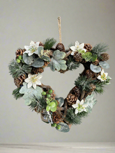 Charger l&#39;image dans la galerie, Handmade hanging heart wreath 30 x 29 x 10cm Christmas /seasonal hanging wreath
