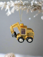 Load image into Gallery viewer, Glass Christmas yellow digger Christmas bauble tree hanging decoration/christmas/seasonal/ glass hanging item
