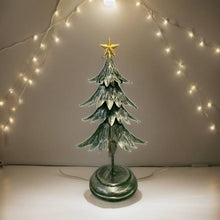 Load image into Gallery viewer, Handmade Christmas metal tree table decoration green with gold brushed effect 16 x 10 x 31cm
