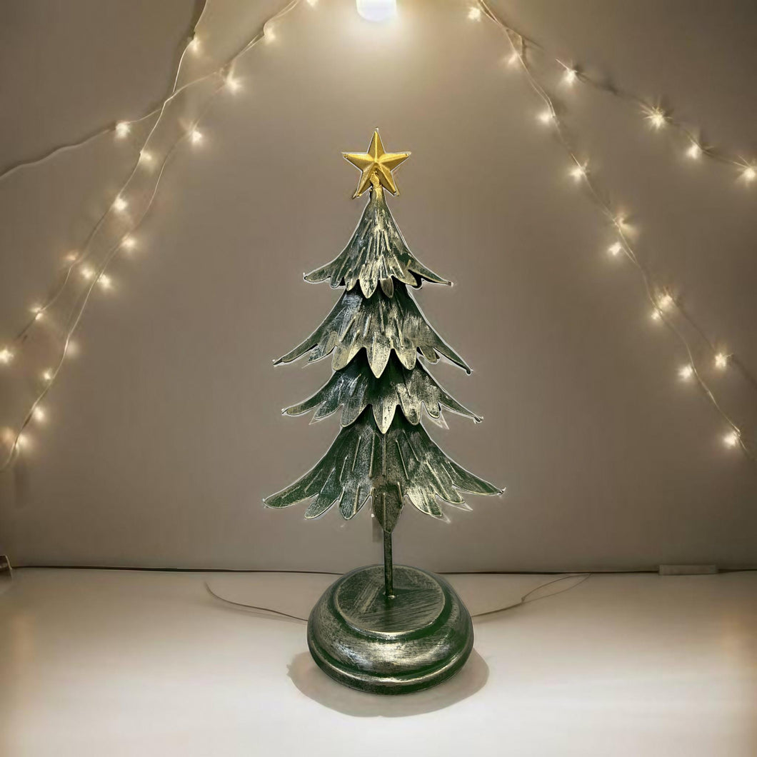 Handmade Christmas metal tree table decoration green with gold brushed effect 16 x 10 x 31cm