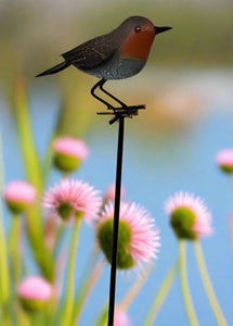 Handmade powder coated Robin on a pole sculpture 130cm tall - Marissa's Garden & Gift