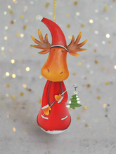 Load image into Gallery viewer, Handmade nodding reindeer with Christmas tree measuring 15 x 10 x 25cm
