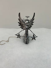 Afbeelding in Gallery-weergave laden, Handmade powder coated Christmas hanging angel with stars measuring 6 x 5 x13cm
