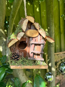 Handmade wooden Birdhouse with wooden stairs & acorn design 16 x 11 x 17cm