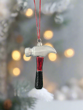 Load image into Gallery viewer, Glass Christmas tool hammer Christmas bauble tree hanging decoration/christmas/seasonal/ glass hanging item
