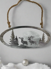 Laden Sie das Bild in den Galerie-Viewer, Handmade reindeer and Christmas tree silver wall art for indoors/outdoors oval wall art 38 x 1 x 18cm - Marissa&#39;s Garden &amp; Gift
