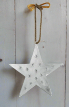 Load image into Gallery viewer, Handmade powder coated hanging white star measuring 45 x 45 x 1cm
