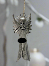 Charger l&#39;image dans la galerie, Handmade powder coated Christmas hanging angel with flute measuring 6 x 5 x13cm
