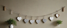 Charger l&#39;image dans la galerie, Handmade powder coated hanging silver heart garland measuring 150 x 20 x 1cm
