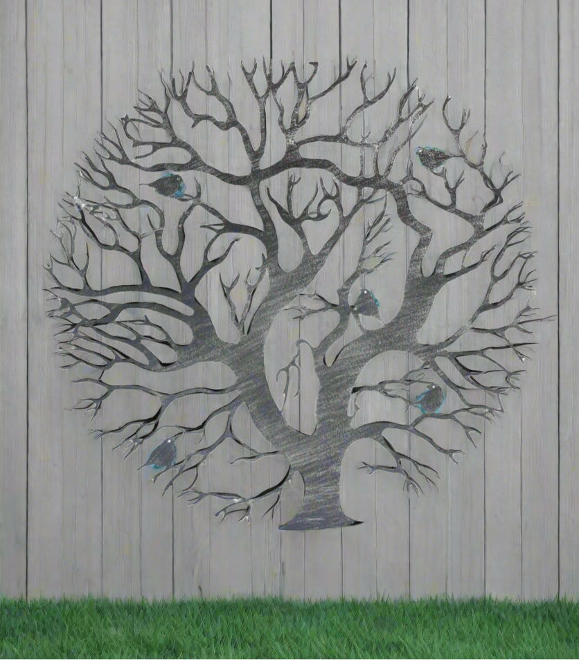 Tree of life silver with a black touch wall art for outdoors and indoors 40cm