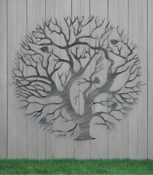 Tree of life silver with a black touch wall art for outdoors and indoors 60cm - Marissa's Garden & Gift