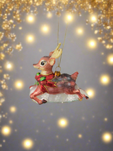 Load image into Gallery viewer, Glass Christmas deer woodland animal Christmas bauble tree hanging decoration/christmas/seasonal/ glass hanging item
