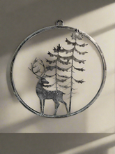 Afbeelding in Gallery-weergave laden, Handmade reindeer and tree silver wall art for indoors/outdoors 30 x 1 x 32cm
