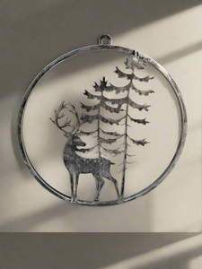 Handmade reindeer and tree silver wall art for indoors/outdoors 30 x 1 x 32cm