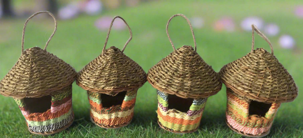 Handmade hut weave rattan birdhouses with roof measuring 15 x 18cm - Marissa's Garden & Gift