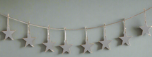 Load image into Gallery viewer, Handmade powder coated hanging silver heart garland measuring 150 x 20 x 1cm
