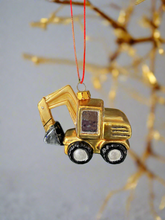 Load image into Gallery viewer, Glass Christmas yellow digger Christmas bauble tree hanging decoration/christmas/seasonal/ glass hanging item
