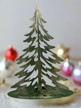 Indlæs billede til gallerivisning Handmade Christmas metal tree table decoration green with  gold brushed effect 32 x 8 x 40cm
