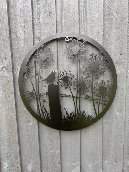 Handmade black 40cm wall plaque of blackbird birds Tree Wall Plaque, black coloured  Metal, Garden/indoor Wall Art powder coated steel