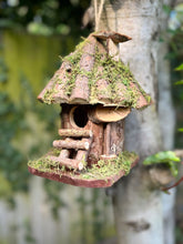 Indlæs billede til gallerivisning Handmade wooden birdhouse hut with ladder 19x19x23cm - Marissa&#39;s Garden &amp; Gift
