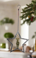 Load image into Gallery viewer, Handmade powder coated hanging silver star with reindeer measuring 27 x 25 x 1cm
