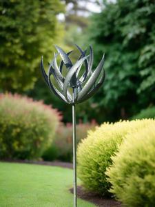 Burghley garden wind sculpture spinner silver with black brush - Marissa's Garden & Gift