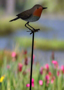 Handmade powder coated Robin on a pole sculpture 130cm tall - Marissa's Garden & Gift