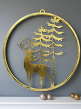 Laden Sie das Bild in den Galerie-Viewer, Handmade reindeer and tree gold wall art for indoors/outdoors 30 x 1 x 32cm
