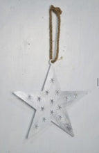 Load image into Gallery viewer, Handmade powder coated hanging white star measuring 45 x 45 x 1cm
