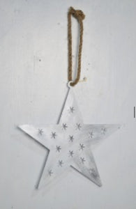 Handmade powder coated hanging white star measuring 45 x 45 x 1cm