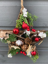 Load image into Gallery viewer, Handmade Hanging star wreath 25 x 25 x 6cm Christmas/seasonal hanging wreath
