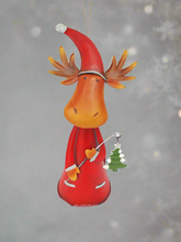 Load image into Gallery viewer, Handmade nodding reindeer with Christmas tree measuring 15 x 10 x 25cm
