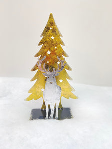 Handmade Christmas tree and reindeer t-light holder