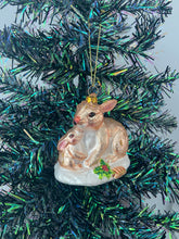 Load image into Gallery viewer, Glass bunny rabbit Christmas bauble tree hanging decoration/christmas/seasonal/ glass hanging item
