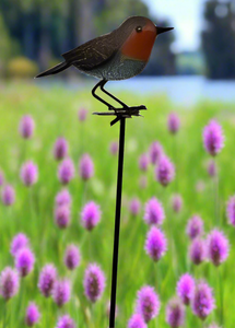 Handmade powder coated Robin on a pole sculpture 130cm tall - Marissa's Garden & Gift