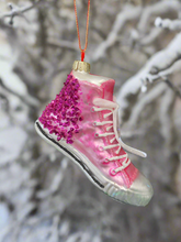 Load image into Gallery viewer, Glass Christmas pink glitter trainer shoe Christmas bauble tree hanging decoration/christmas/seasonal/ glass hanging item
