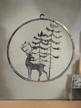 Indlæs billede til gallerivisning Handmade reindeer and tree silver wall art for indoors/outdoors 30 x 1 x 32cm
