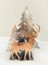 Load image into Gallery viewer, Handmade Christmas trees and reindeer t-light holder 34 x 10 x 45cm
